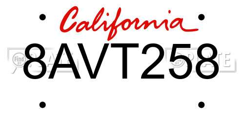 8AVT258 California License Plate