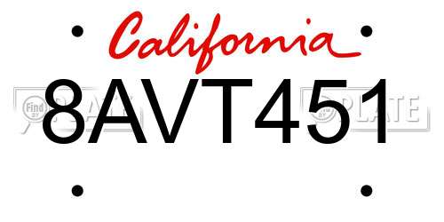 8AVT451 California License Plate