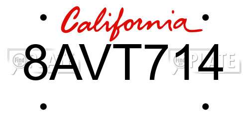 8AVT714 California License Plate