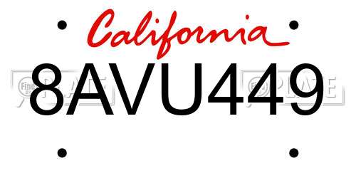 8AVU449 California License Plate