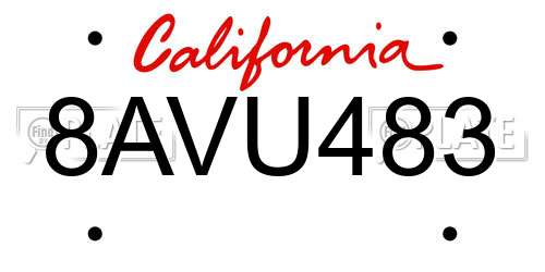 8AVU483 California License Plate