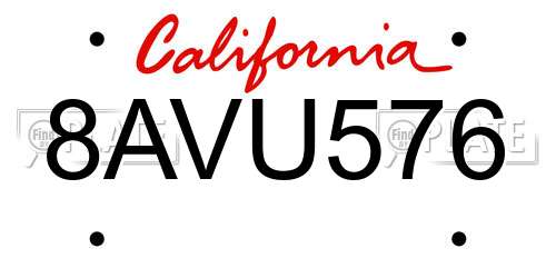 8AVU576 California License Plate