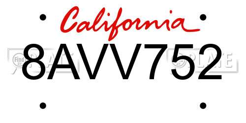 8AVV752 California License Plate