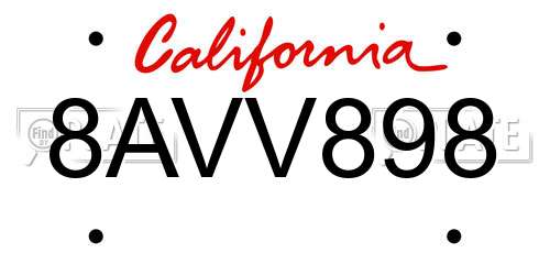 8AVV898 California License Plate