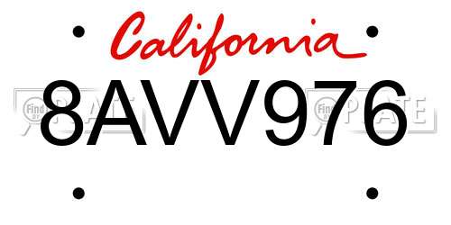 8AVV976 California License Plate