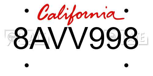 8AVV998 California License Plate