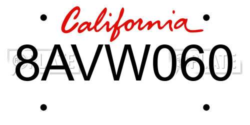 8AVW060 California License Plate