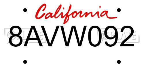 8AVW092 California License Plate