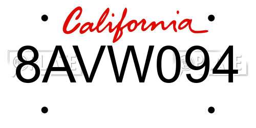 8AVW094 California License Plate