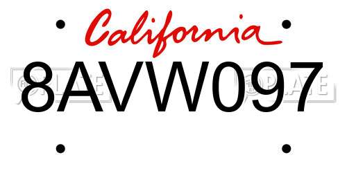 8AVW097 California License Plate