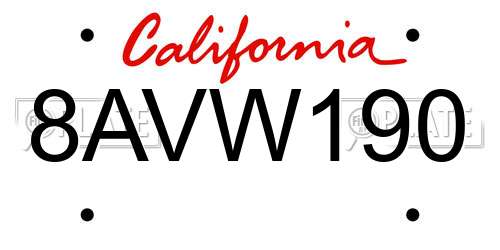 8AVW190 California License Plate