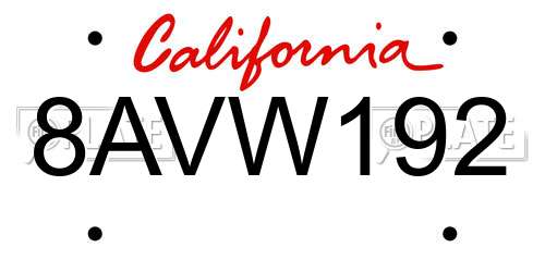 8AVW192 California License Plate