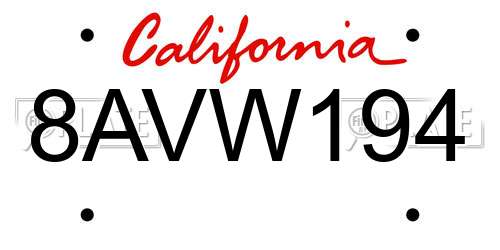 8AVW194 California License Plate