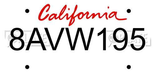 8AVW195 California License Plate