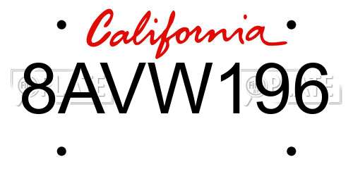 8AVW196 California License Plate