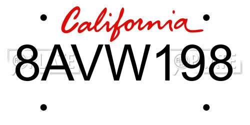 8AVW198 California License Plate
