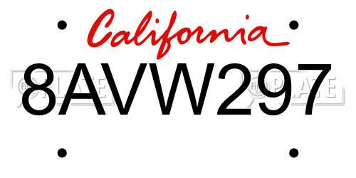 8AVW297 California License Plate