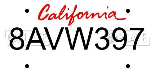 8AVW397 California License Plate