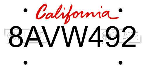 8AVW492 California License Plate