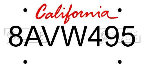8AVW495 California License Plate