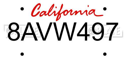 8AVW497 California License Plate