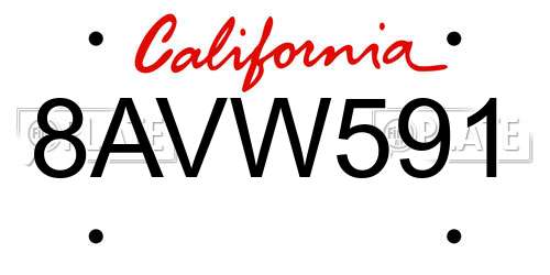 8AVW591 California License Plate