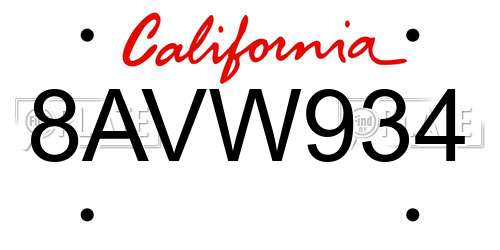 8AVW934 California License Plate
