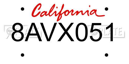 8AVX051 California License Plate