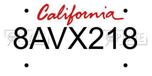 8AVX218 California License Plate