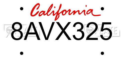 8AVX325 California License Plate
