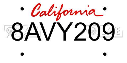8AVY209 California License Plate