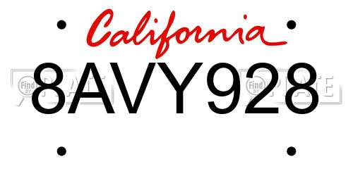 8AVY928 California License Plate