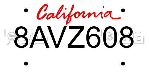 8AVZ608 California License Plate