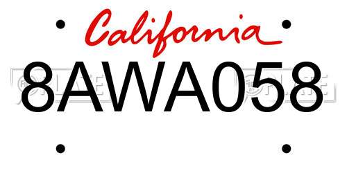 8AWA058 California License Plate