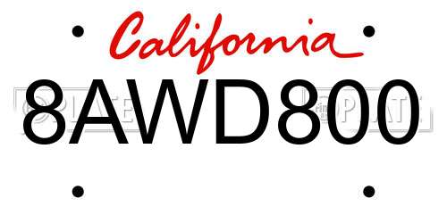 8AWD800 California License Plate