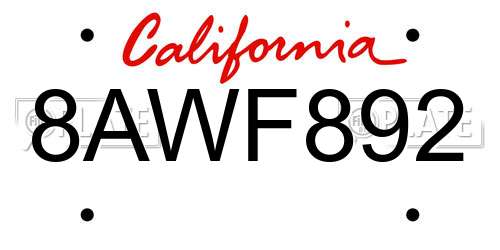 8AWF892 California License Plate