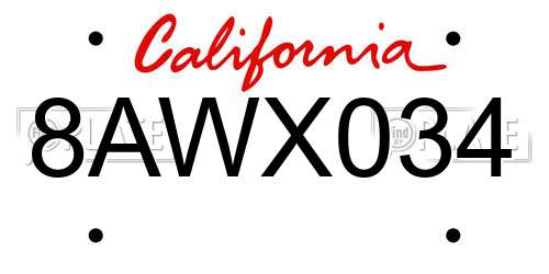 8AWX034 California License Plate