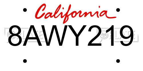 8AWY219 California License Plate