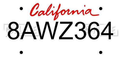 8AWZ364 California License Plate