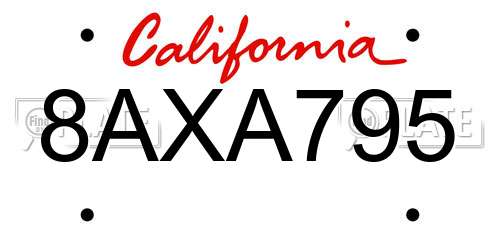 8AXA795 California License Plate
