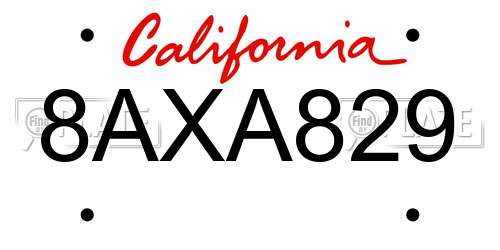 8AXA829 California License Plate