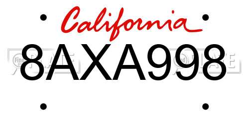 8AXA998 California License Plate