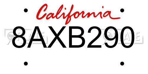 8AXB290 California License Plate