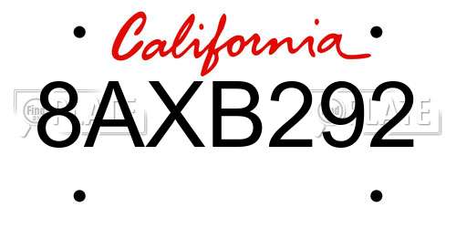 8AXB292 California License Plate