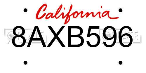 8AXB596 California License Plate