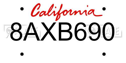 8AXB690 California License Plate