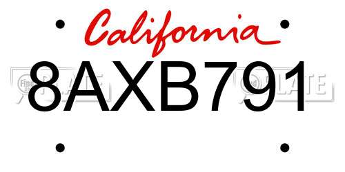 8AXB791 California License Plate