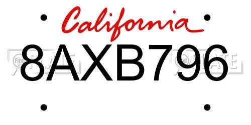 8AXB796 California License Plate