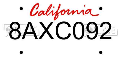 8AXC092 California License Plate