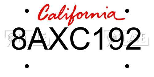 8AXC192 California License Plate